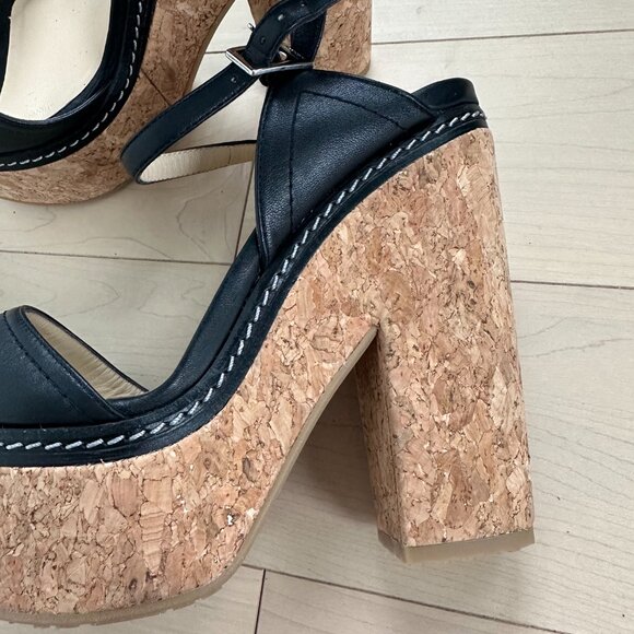 Jimmy Choo Suede Cork Block Heel Sandals Size 37 - Picture 4 of 7